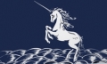 Einhorn Unicorn Fahne / Flagge 90x150cm auf blauem Tuch